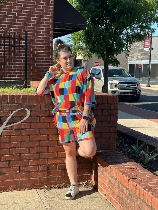 Color Theory Checkered Plisse Short Set