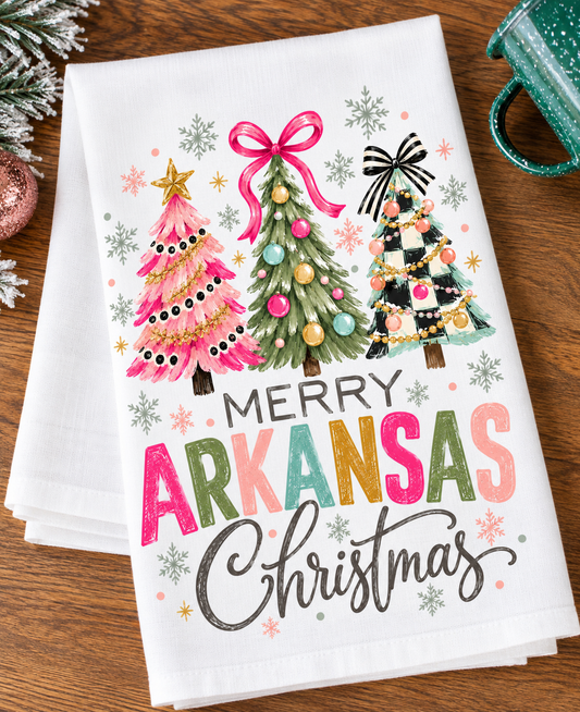 Merry Arkansas Christmas Tea Towel