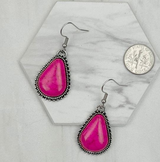 Silver with Turquoise Stone Beads Teardrop Earrings