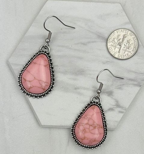 Silver with Turquoise Stone Beads Teardrop Earrings