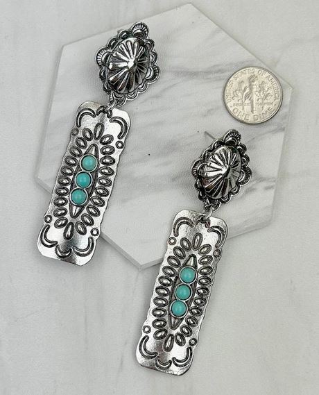 Silver Metal with Blue Turquoise Stone Earrings