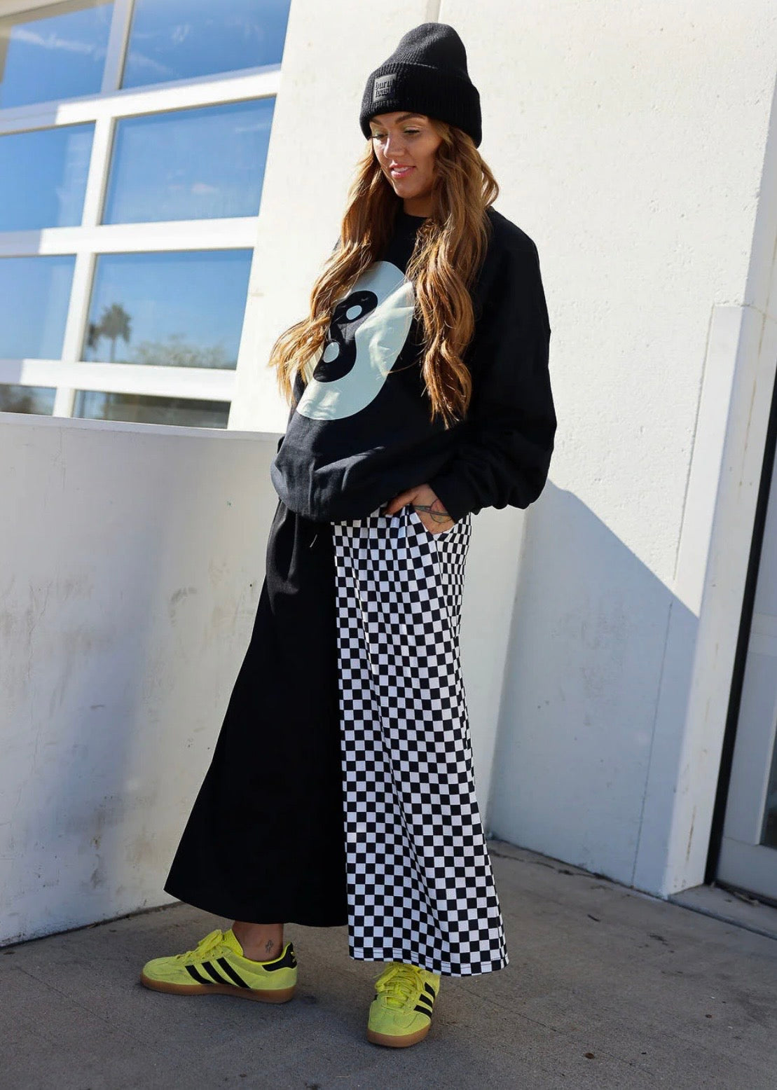 Black + White Half & Half Cropped Pants