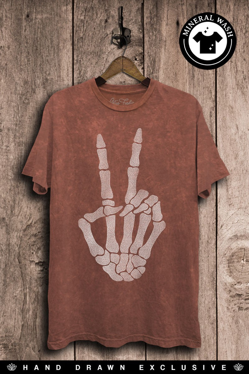 Skull Hand Peace Sign Graphic Top