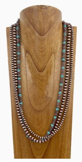 Copper Navajo Pearl w/ Blue Turquoise Stone Bead Necklace
