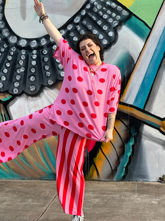 Heat Stroke Pink and Red Ribbed Set