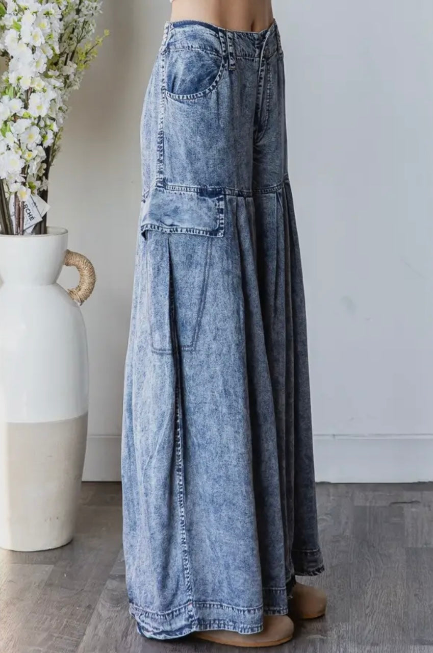 Washed Tencel Wide Leg Pants