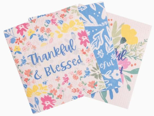 Eco Friendly Dishcloth Set: Clementine; Thankful & Blessed