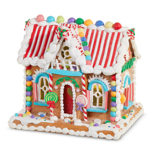 11" LIGHTED GINGERBREAD CANDY HOUSE