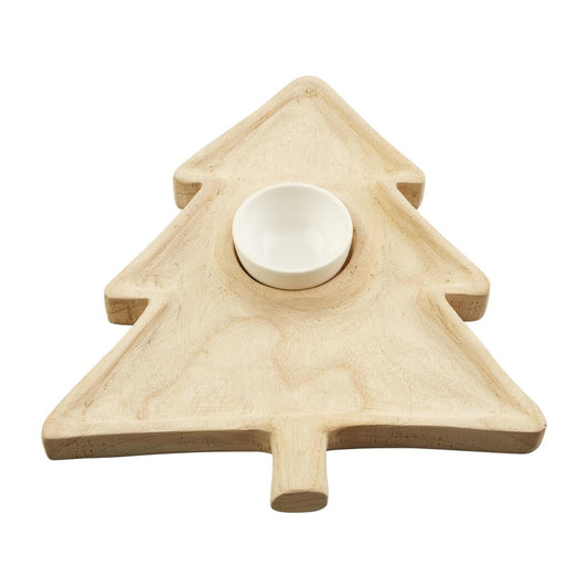 WOOD CHRISTMAS TREE CHIP AND DIP SET