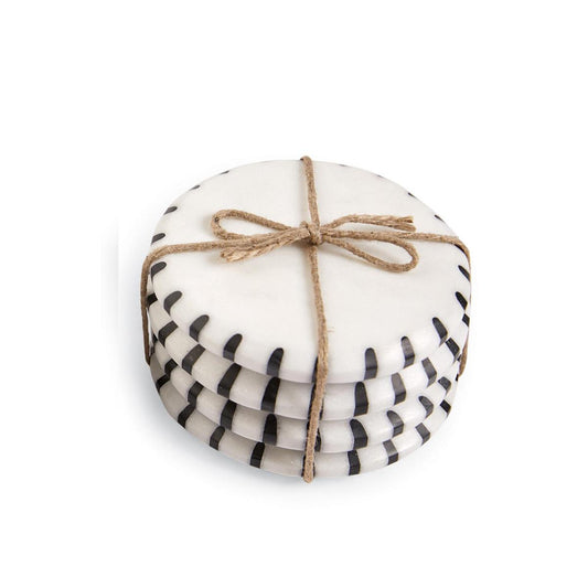 TICKING BLACK & WHITE MARBLE COASTER SET