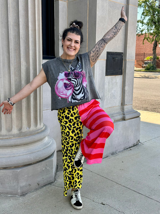 Wild Animal Neon Half & Half Cropped Pants
