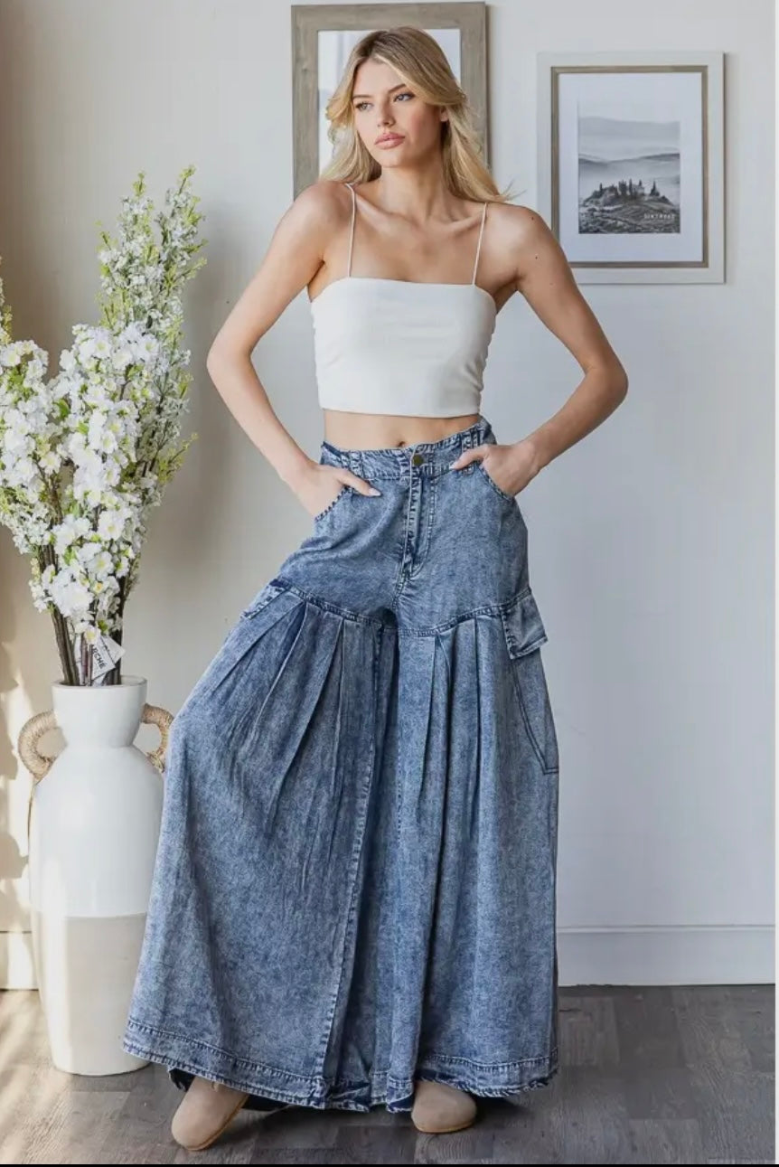 Washed Tencel Wide Leg Pants