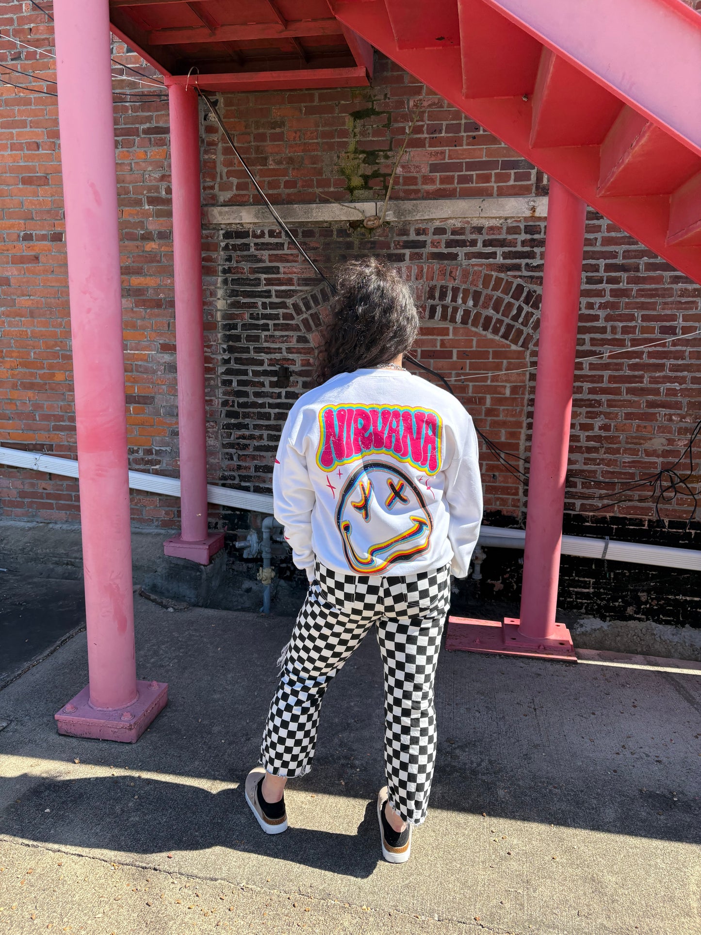 Nirvana Retro Smiley Graphic Sweatshirt