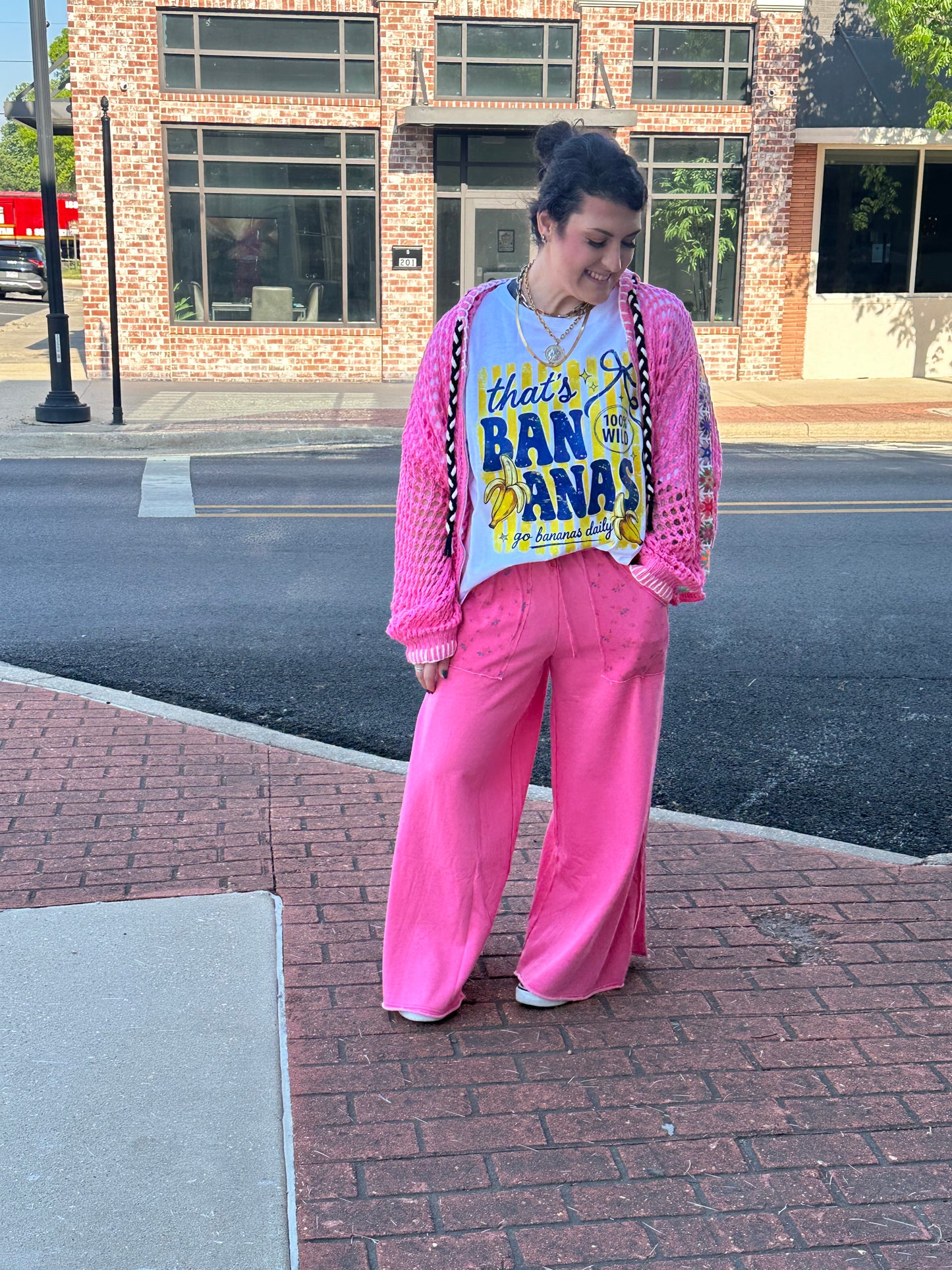 Candy Pink Washed Terry Palazzo Pants