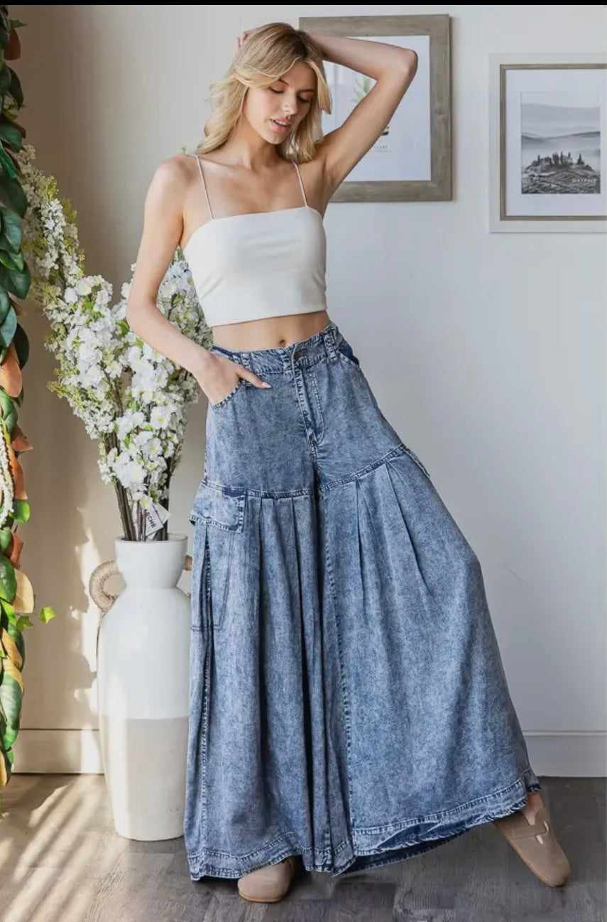 Washed Tencel Wide Leg Pants