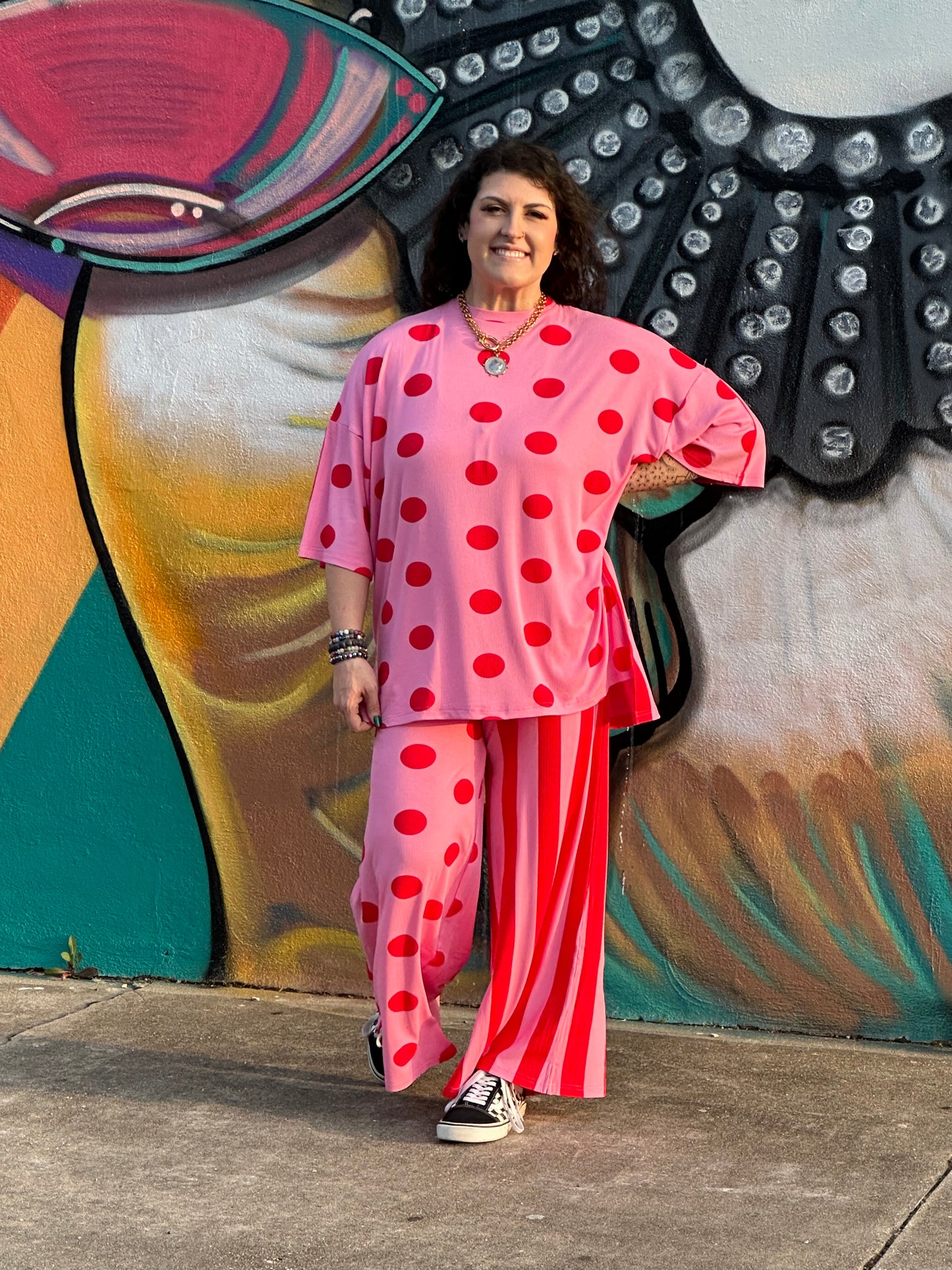 Heat Stroke Pink and Red Ribbed Set