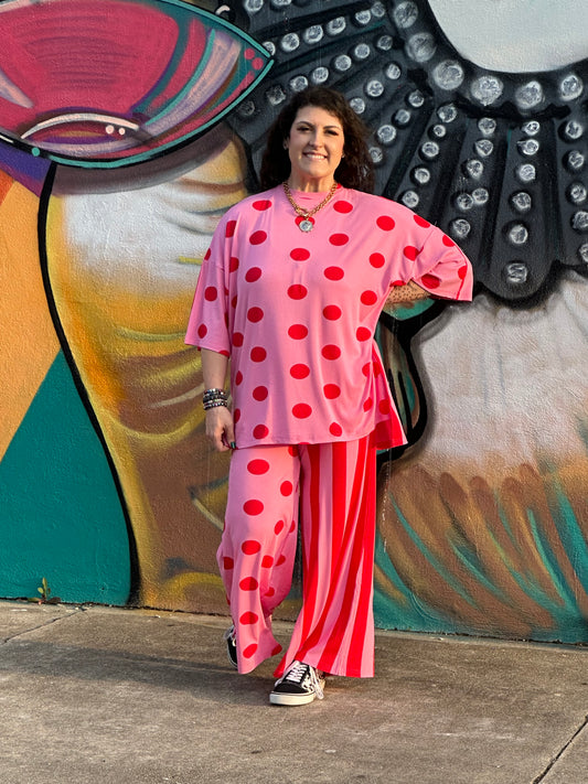 Heat Stroke Pink and Red Ribbed Set