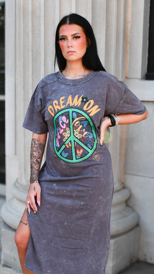 Grit & Grace Apparel "Dream On" Mineral Washed Graphic Dress