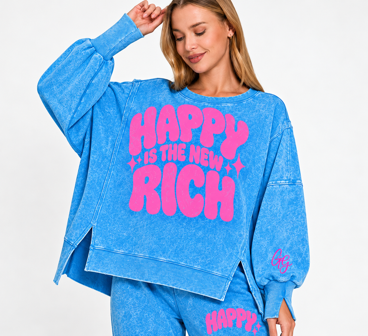 Happy Is The New Rich Oversized Sweatshirt