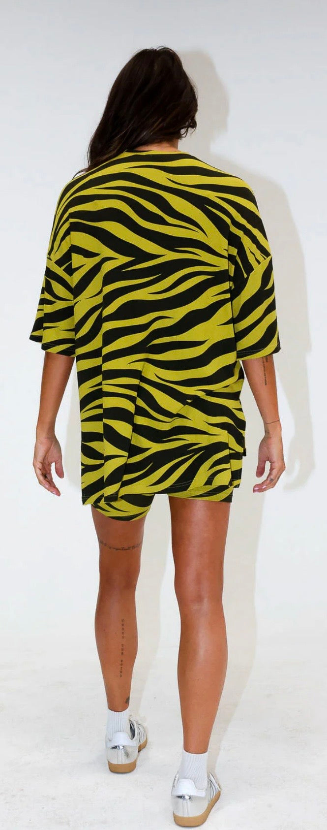 Over It Green Zebra Ribbed Biker Set