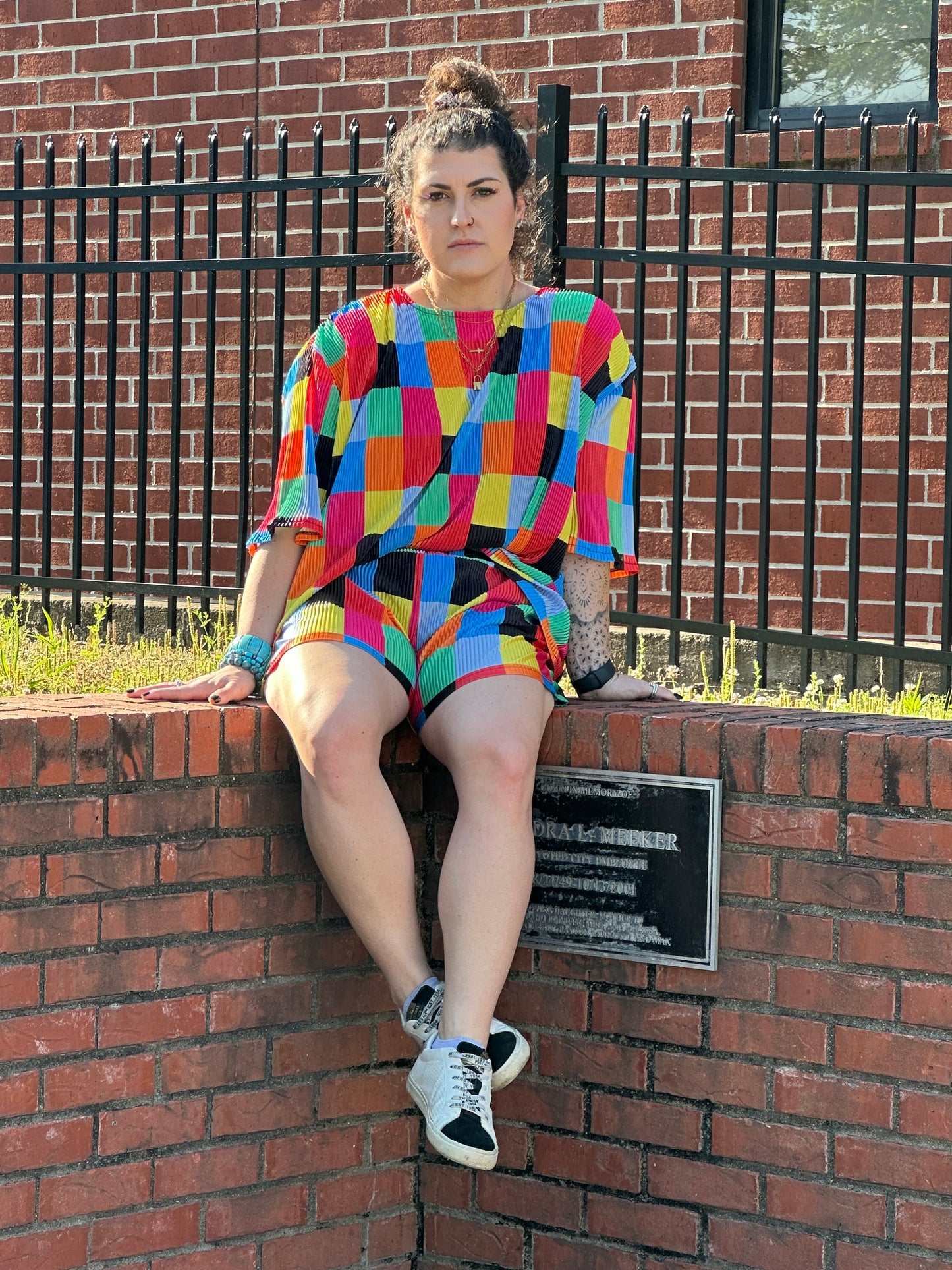Color Theory Checkered Plisse Short Set
