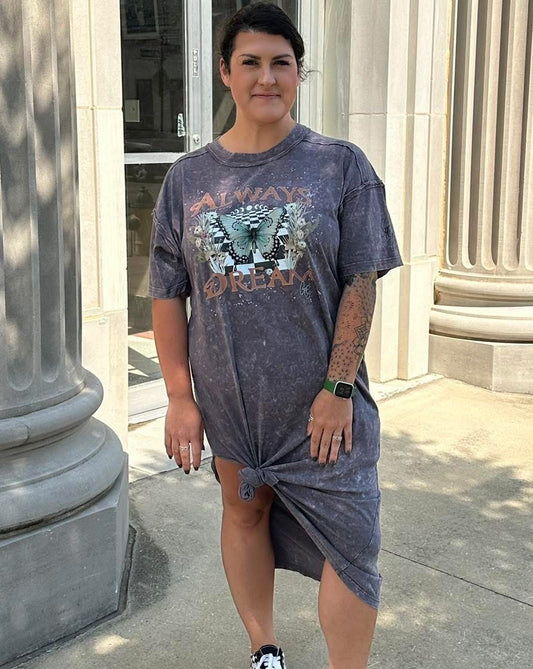 Grit & Grace Apparel "Always Dream" Mineral Washed Graphic Dress