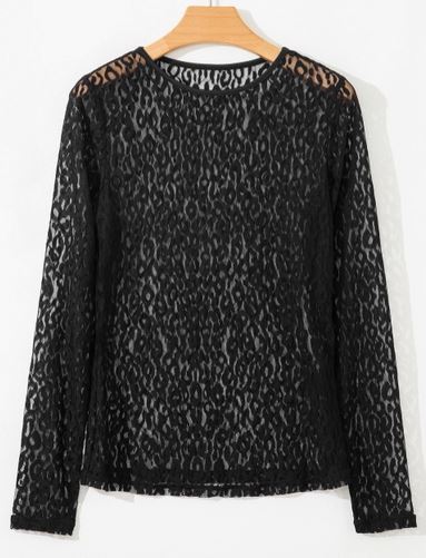 Black Leopard Lace Mesh Top