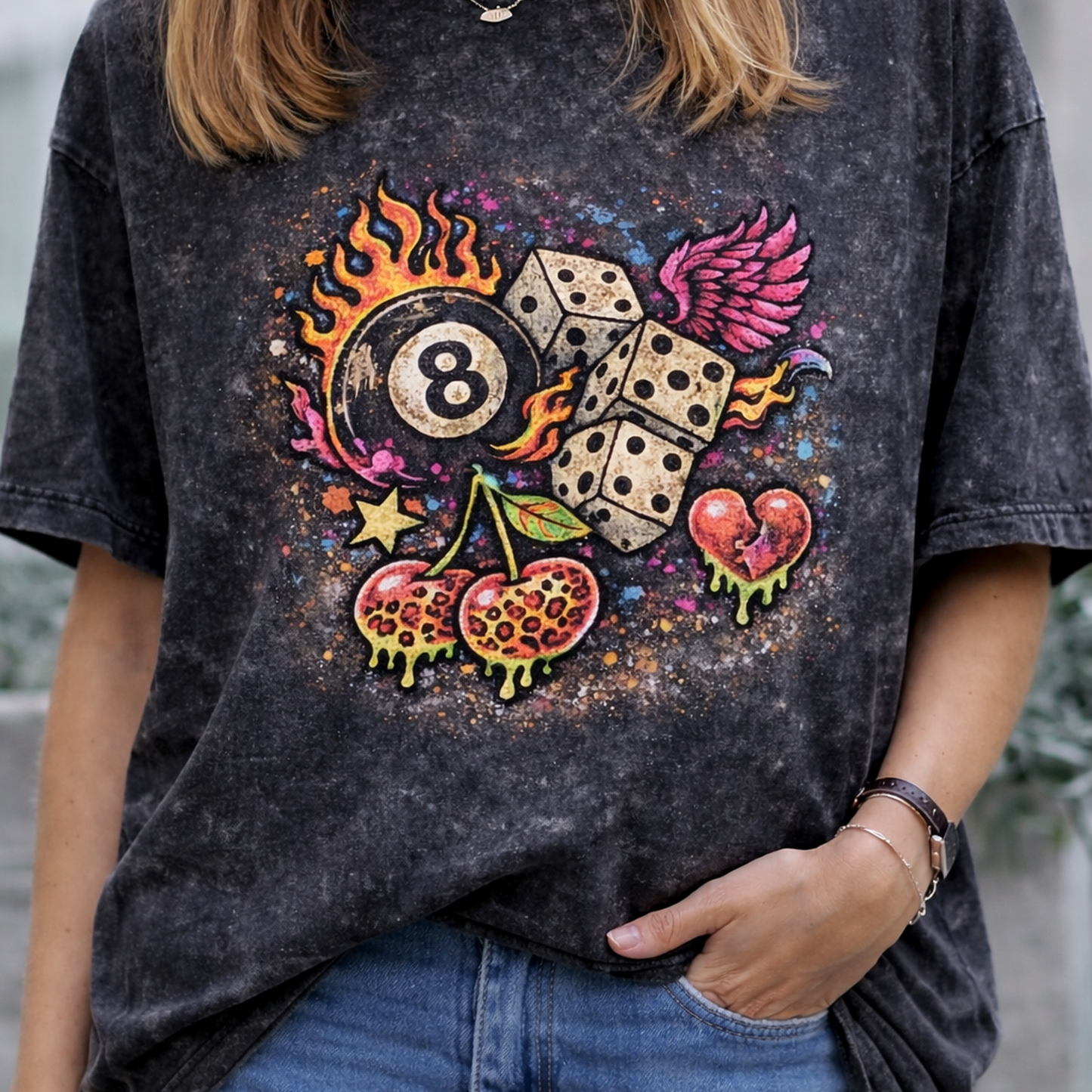 Midnight Luck Oversized Acid Wash Tee