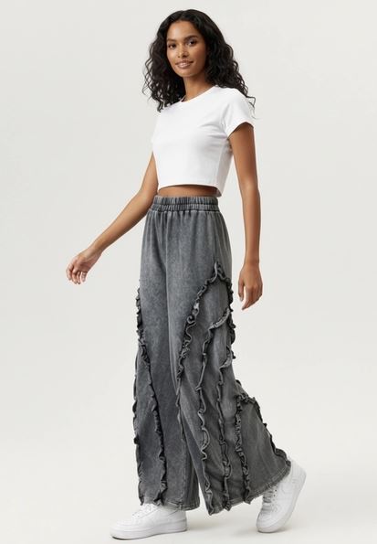 Frill Bell Bottom Mineral Washed Pants