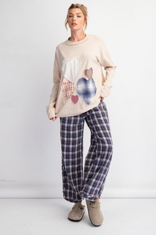 PLAID MINERAL WASHED LOUNGE PANTS