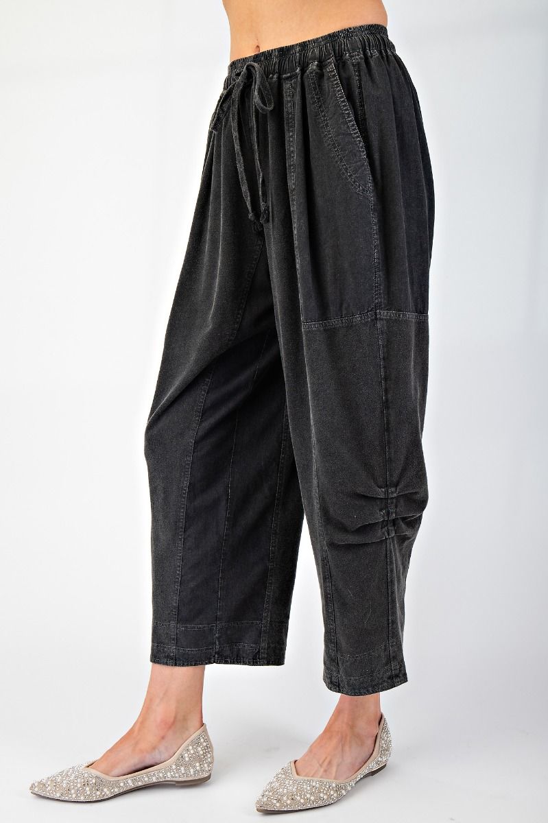 MINERAL WASHED KNIT MIX MATCH WOVEN JOGGER PANTS