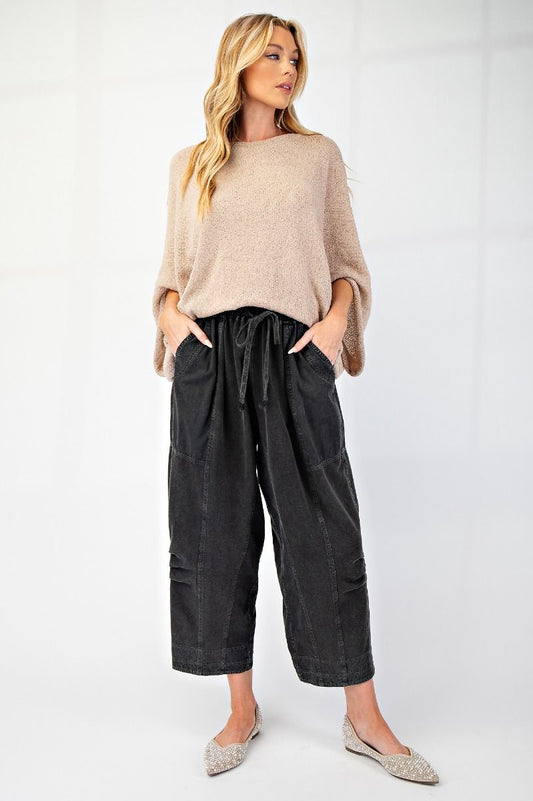 MINERAL WASHED KNIT MIX MATCH WOVEN JOGGER PANTS