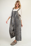 WASHED ANIMAL PRINT TWILL OVERALLS