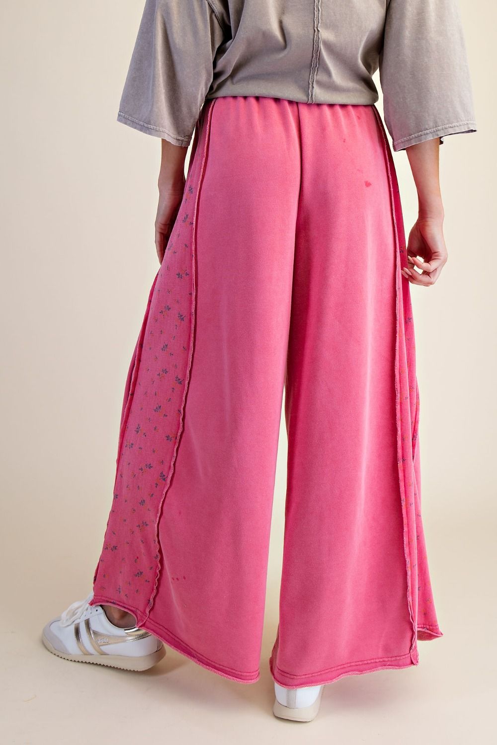 Candy Pink Washed Terry Palazzo Pants