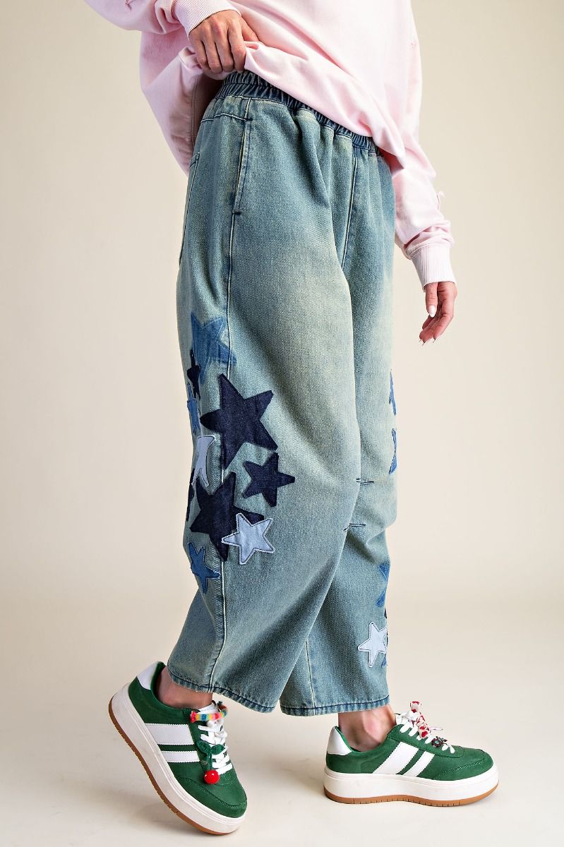 STAR PATCH BARREL DENIM PANTS