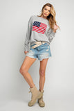 AMERICAN FLAG WOVEN KNIT DISTRESSED SWEATER