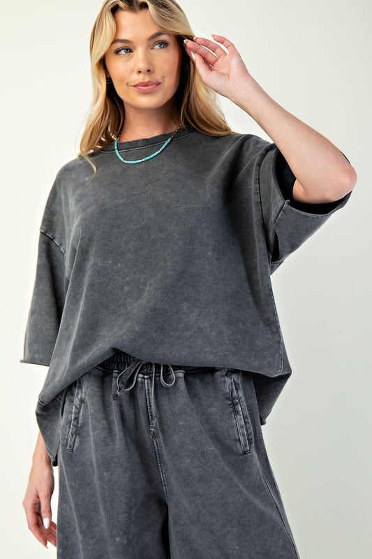 MINERAL WASHED TERRY KNIT TOP