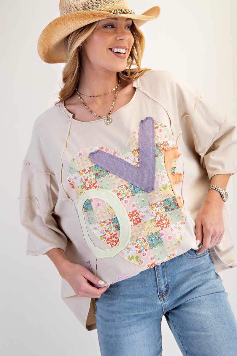 LOVE PATCH FRONT WASHED OVERSIZED BOXY TOP