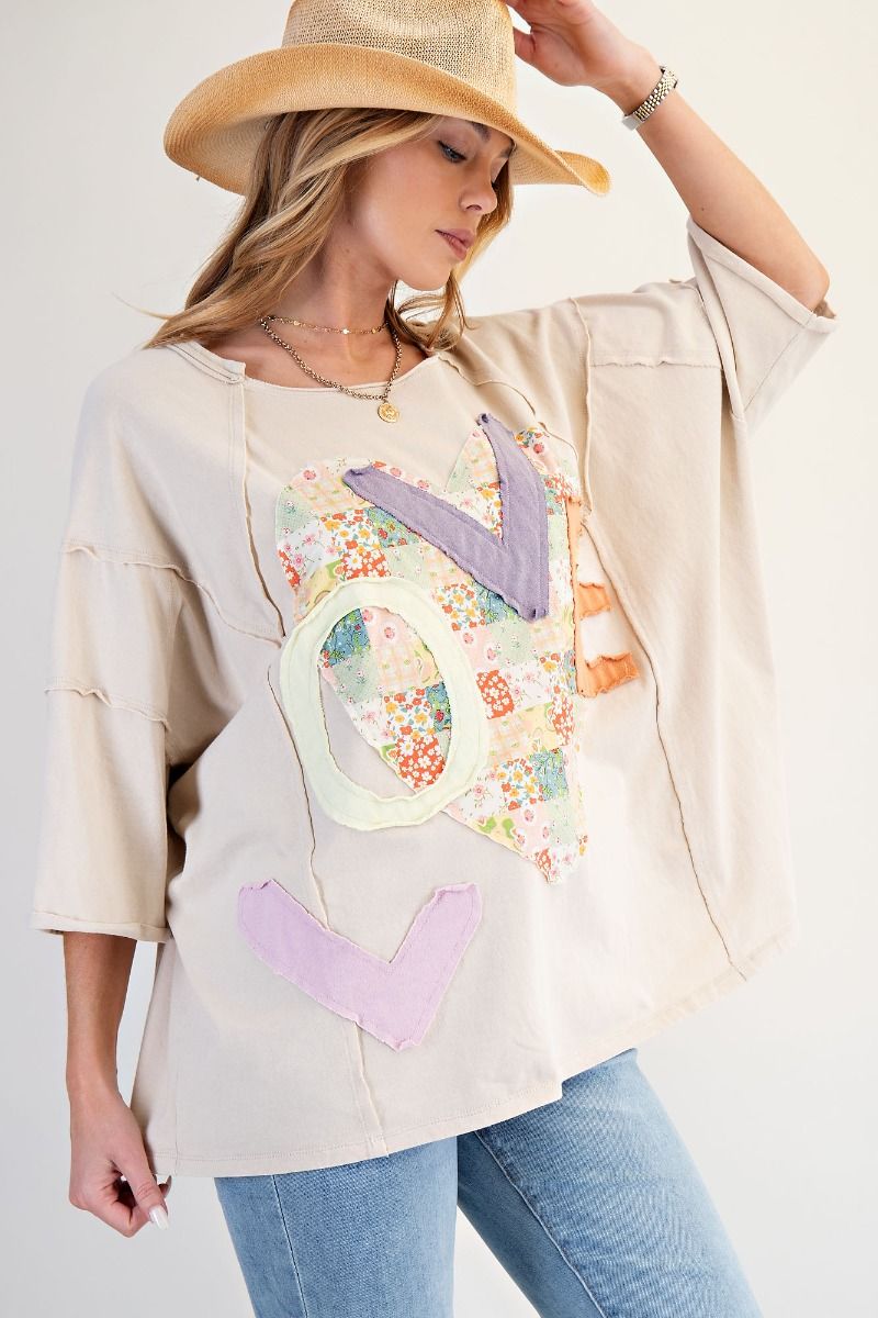 LOVE PATCH FRONT WASHED OVERSIZED BOXY TOP