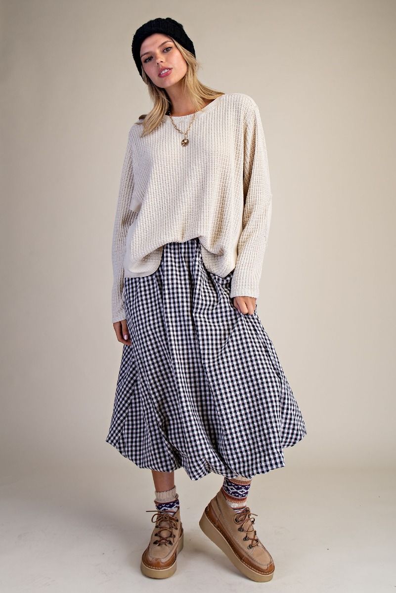 WASHED THERMAL WAFFLE KNIT TOP