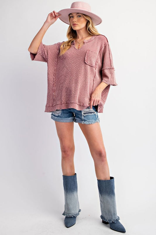 MINERAL WASHED THERMAL KNIT TOP