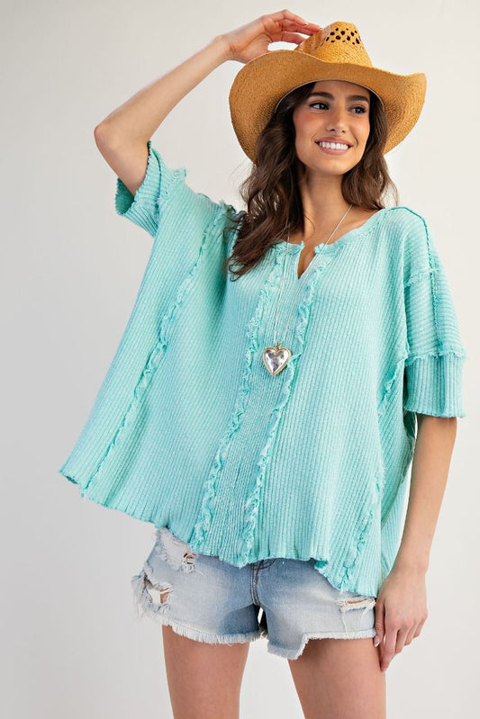 TEXTURED RIB KNIT MINERAL WASHED TOP