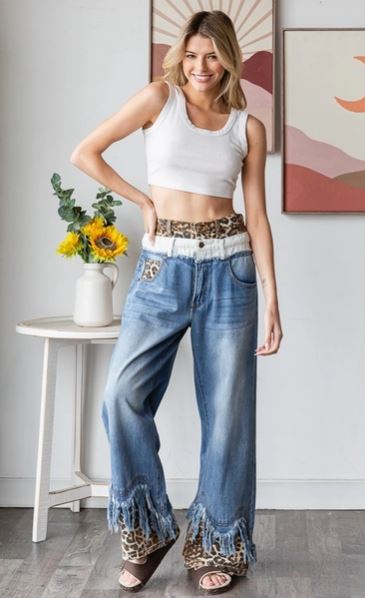 Leopard Frayed Jeans
