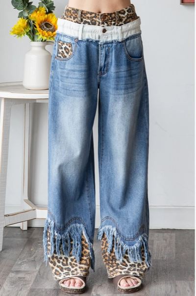 Leopard Frayed Jeans