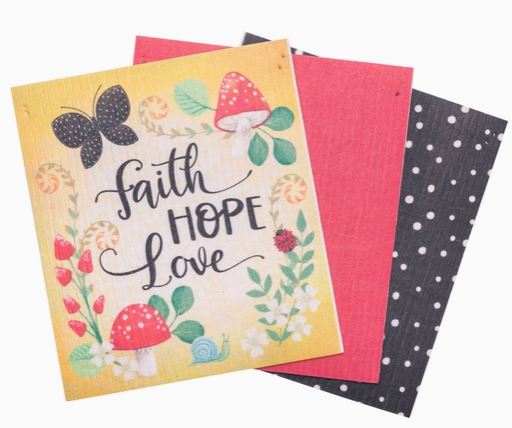 Eco Friendly Dishcloth Set: Merry Mushroom; Faith Hope Love
