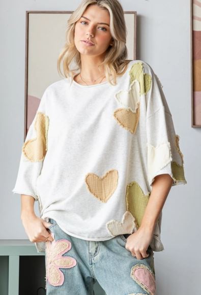 Heart Patchwork Mineral Washed Short Sleeve Tee