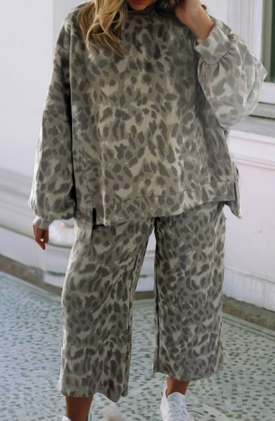 Grey Leopard Wide Leg Set