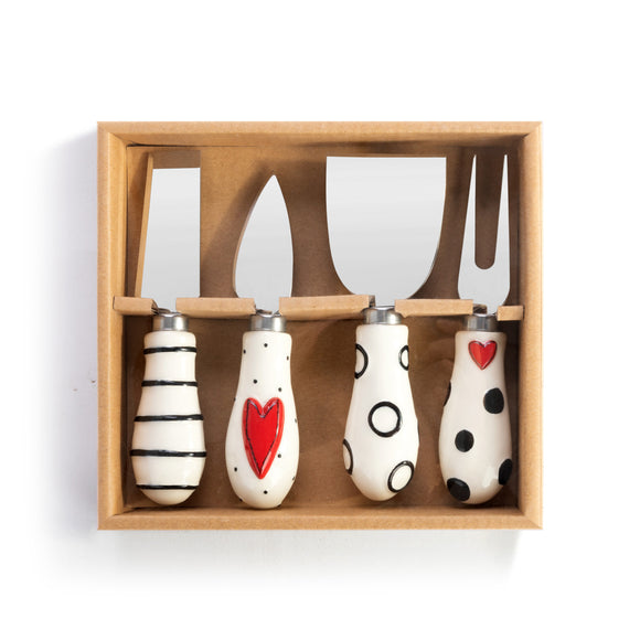 Red Heart Cheese Knives - Set of 4