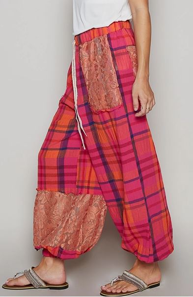 Pink Plaid Joggers
