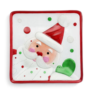 Square Santa Platter Glass Waving Santa